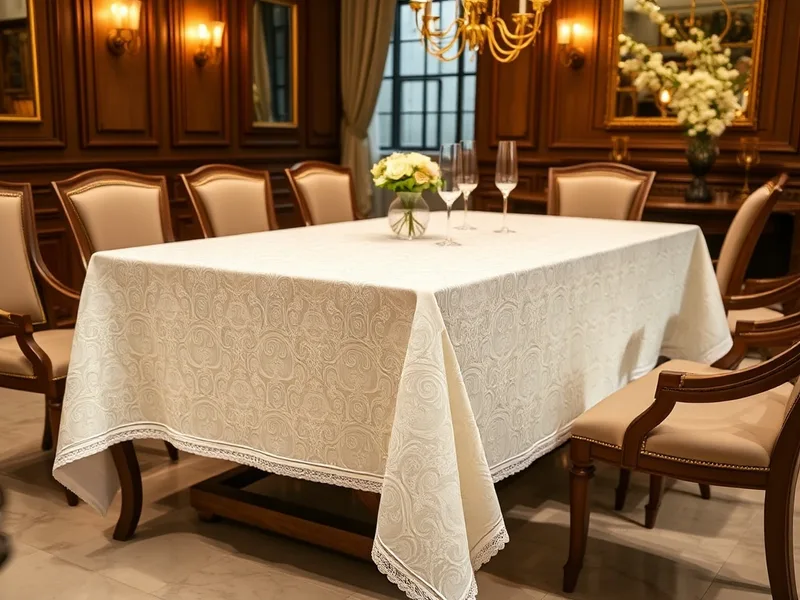Nappe coton damassé jacquard sur table dressée élégante